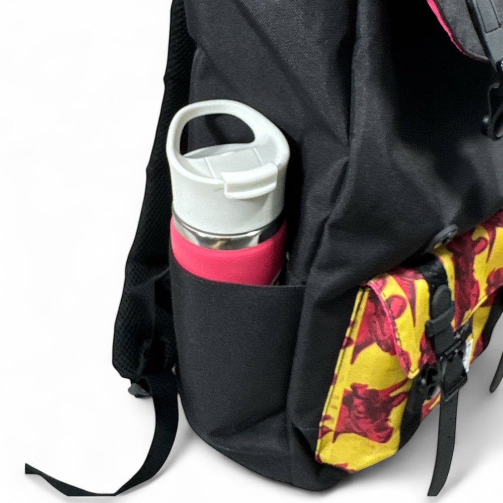 Herschel Supply Warhol Backpack Black Yellow Pink Cow Drawstring Snap Buckle EUC - Picture 9 of 14